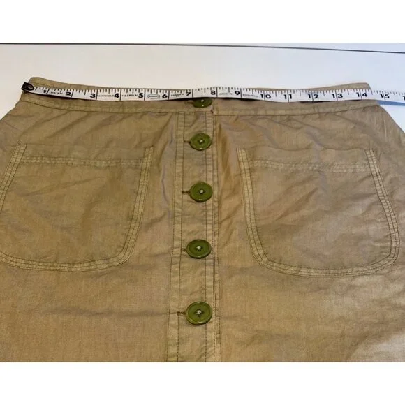 Olivia James A-Line Mini Skirt Front Two Patch Pockets Tan Green XS Lightweight